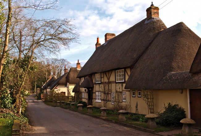 Обои картинки фото wherwell, hamphire, англия, города, улицы, площади, набережные, дорога, деревья, улица, дома