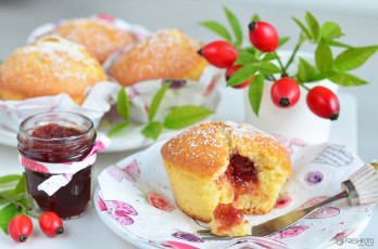 Картинка еда пирожные +кексы +печенье выпечка малина ягоды кекс листья глазурь десерт