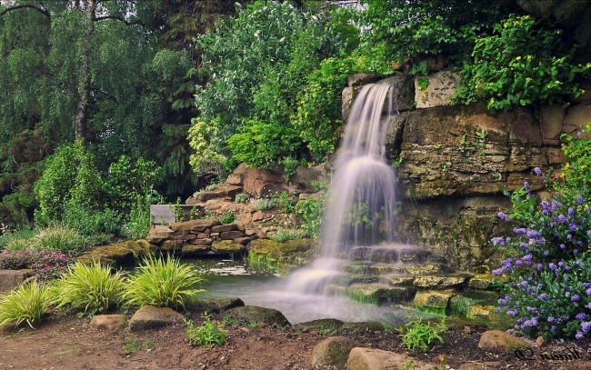 Обои картинки фото природа, водопады, поток, скала