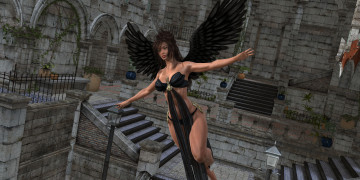 обоя 3д графика, ангел , angel, девушка, взгляд, фон, ангел