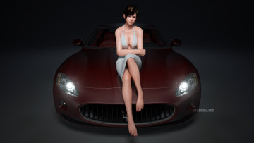 Картинка автомобили 3d+car&girl фон взгляд девушка автомобиль