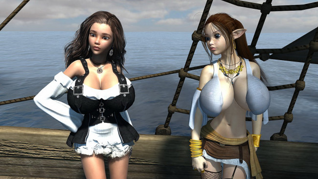 Обои картинки фото 3д графика, люди , people, море, эльф, взгляд, фон, девушки