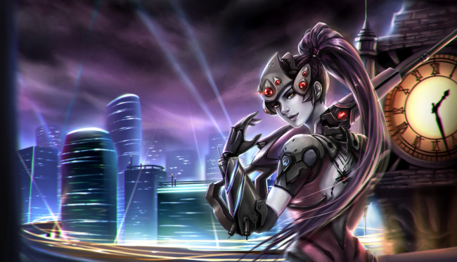 Обои картинки фото видео игры, overwatch, взгляд, девушка, фон