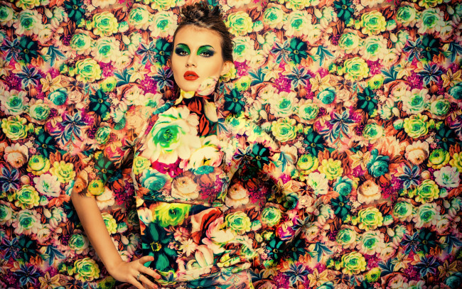 Обои картинки фото девушки, -unsort , креатив, стиль, цветы, макияж, фотошоп, модель, девушка