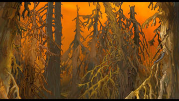 Картинка рисованное природа деревья лес