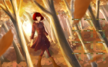 Картинка календари рисованные +векторная+графика осень деревья