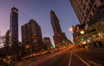 Картинка flatiron+trails +new+york города нью-йорк+ сша небоскребы панорама