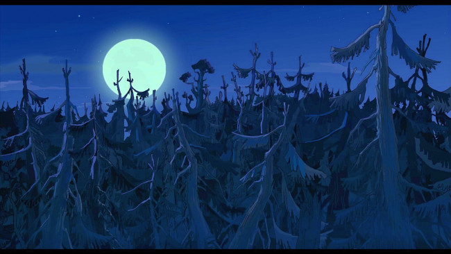 Обои картинки фото рисованное, природа, деревья, луна, ночь