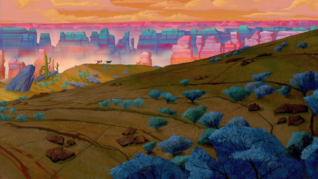 Обои картинки фото рисованное, природа, кактус, деревья, скала