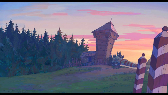 Обои картинки фото рисованное, природа, здание, растения, деревья, лес