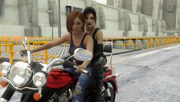 Картинка 3д+графика люди-авто мото+ people-+car+ +moto фон взгляд девушки