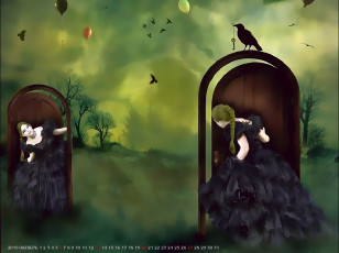 Картинка календари фэнтези 2019 calendar ключ птица дверь девушка