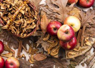 Картинка еда яблоки сушеные свежие
