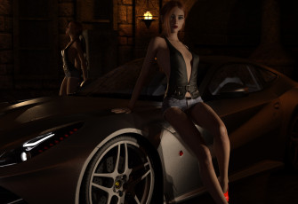 Картинка 3д+графика люди-авто мото+ people-+car+ +moto фон девушка взгляд