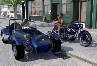 Картинка 3д+графика люди-авто мото+ people-+car+ +moto девушка фон взгляд