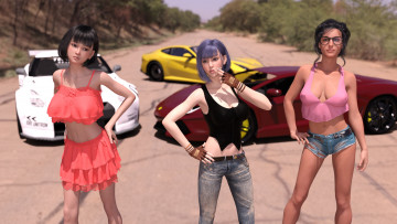 Картинка 3д+графика люди-авто мото+ people-+car+ +moto фон взгляд девушки