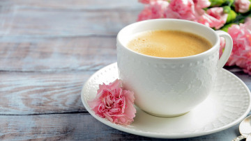 Картинка еда кофе +кофейные+зёрна чашка блюдце гвоздика