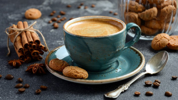 Картинка еда кофе +кофейные+зёрна печенье корица
