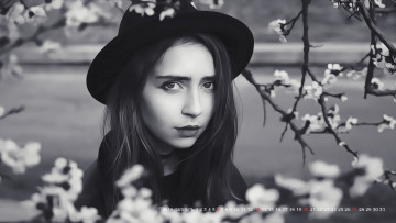 Картинка календари компьютерный+дизайн ветки цветы шляпа женщина calendar 2019 взгляд лицо девушка