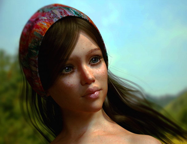 Обои картинки фото 3д графика, портрет , portraits, взгляд, девушка, фон