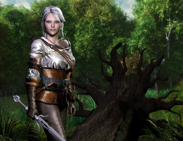 Обои картинки фото 3д графика, фантазия , fantasy, девушка, взгляд, фон