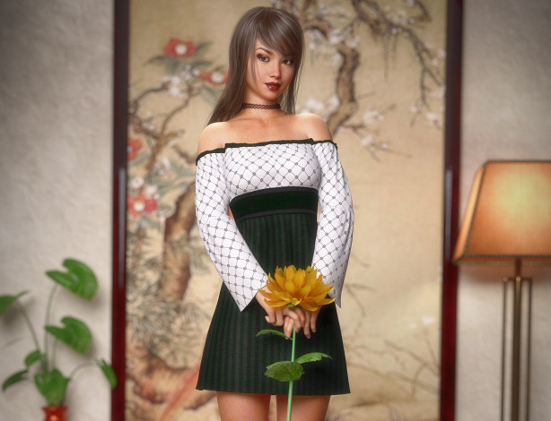 Обои картинки фото 3д графика, люди , people, взгляд, девушка, фон