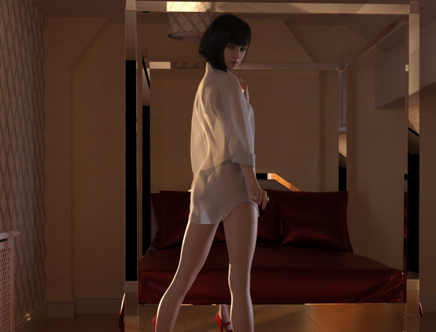 Обои картинки фото 3д графика, люди , people, фон, взгляд, девушка