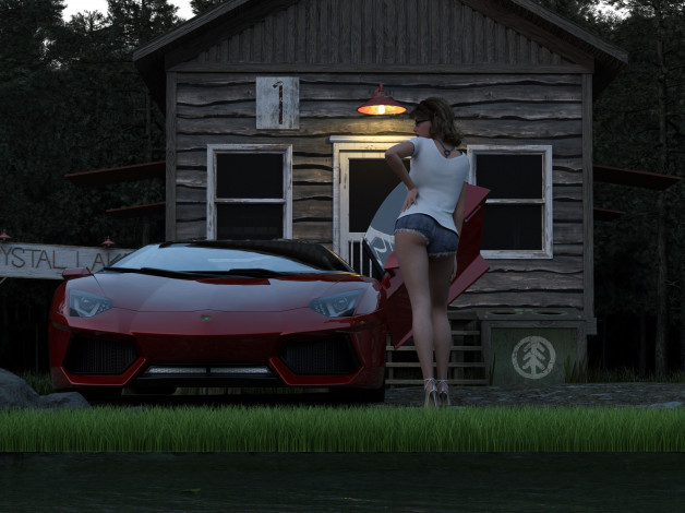 Обои картинки фото 3д графика, люди-авто, мото , people- car ,  moto, девушка, фон, взгляд