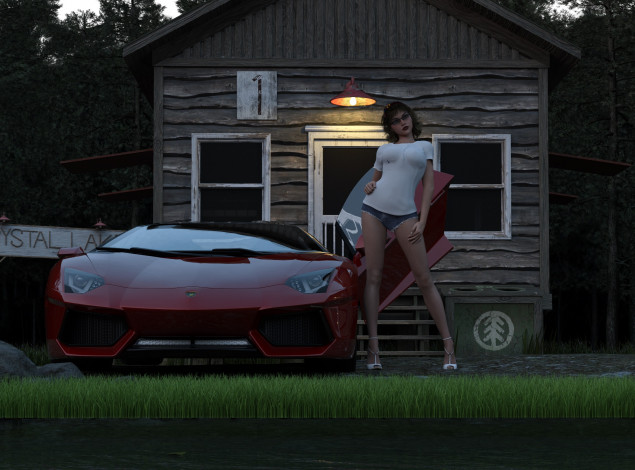 Обои картинки фото 3д графика, люди-авто, мото , people- car ,  moto, фон, взгляд, девушка