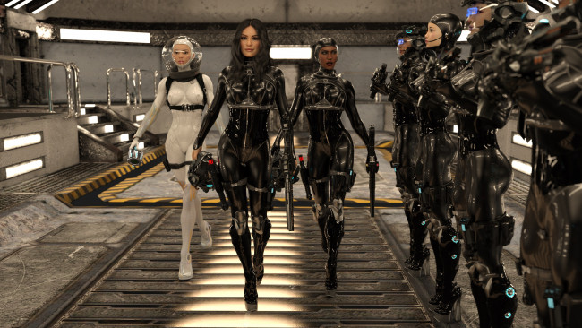 Обои картинки фото 3д графика, фантазия , fantasy, девушки, взгляд, фон