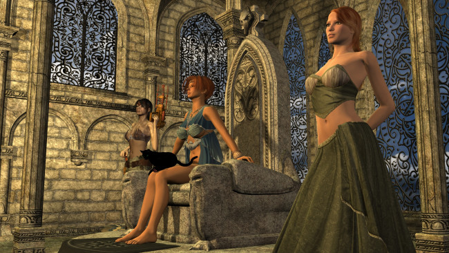 Обои картинки фото 3д графика, фантазия , fantasy, девушки, взгляд, фон