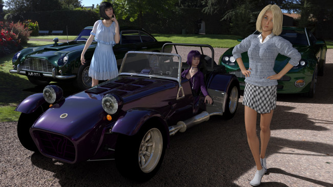 Обои картинки фото 3д графика, люди-авто, мото , people- car ,  moto, девушки, фон, взгляд