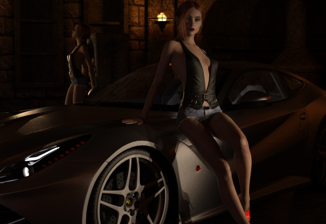 Обои картинки фото 3д графика, люди-авто, мото , people- car ,  moto, фон, девушка, взгляд