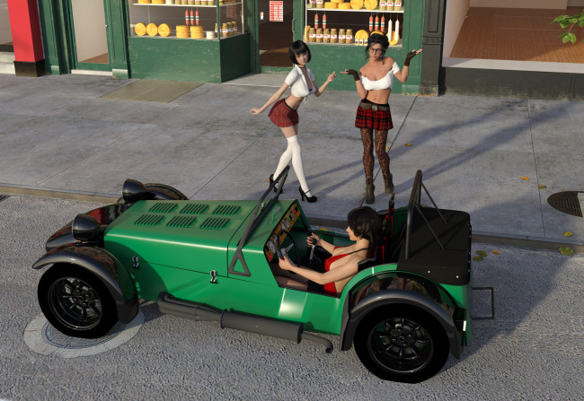 Обои картинки фото 3д графика, люди-авто, мото , people- car ,  moto, фон, взгляд, девушки