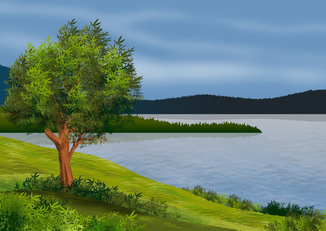 Обои картинки фото векторная графика, природа , nature, река, лес