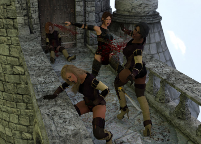 Обои картинки фото 3д графика, фантазия , fantasy, фон, девушки, взгляд