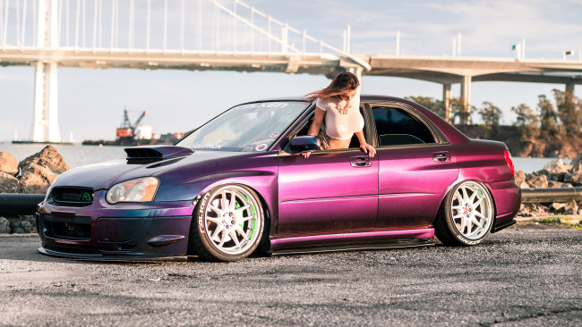 Обои картинки фото автомобили, -авто с девушками, subaru, impreza