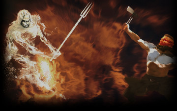 обоя видео игры, age of mythology, боги, поединок, посейдон, тор