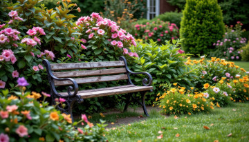 Картинка автор+wp+stl 3д+графика природа+ nature парк цветы скамейка