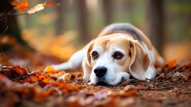 Обои картинки фото разное, компьютерный дизайн, собака, листья, осень