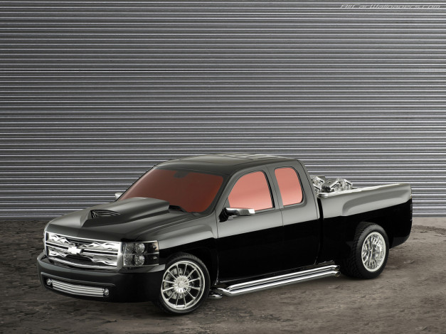 Обои картинки фото sema, 2006, chevy, orange, county, choppers, silverado, автомобили, custom, pick, up