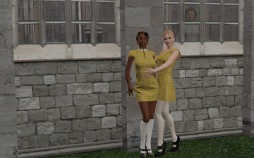 обоя 3д, графика, people, люди, девушки, стена, окна