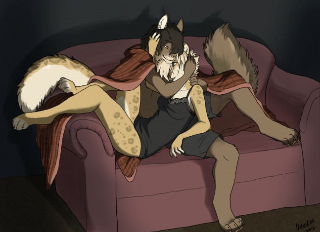 Обои картинки фото рисованные, животные, сказочные, мифические, кресло, собаки