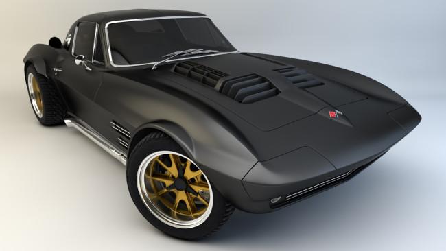 Обои картинки фото автомобили, 3д, corvette, 1964