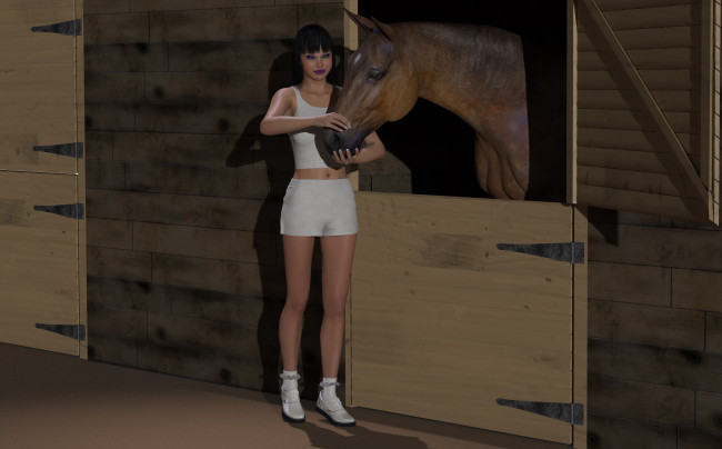 Обои картинки фото 3д, графика, people, люди, девушка, лошадь