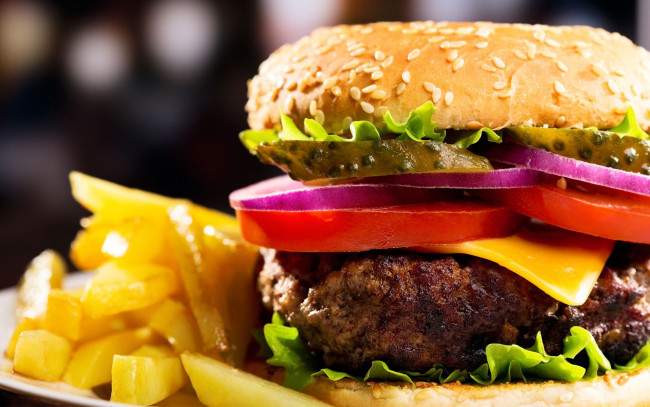 Обои картинки фото еда, бутерброды, гамбургеры, канапе, кунжут, булочка, помидор, огурец, котлета, семена