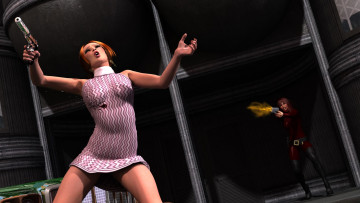 Картинка 3д+графика фантазия+ fantasy выстрел оружие девушка