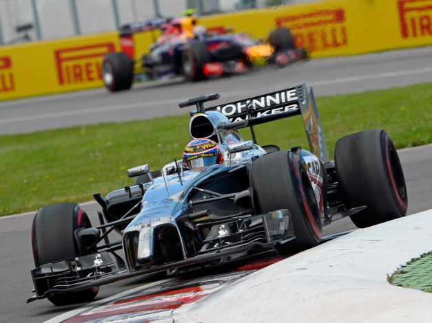 Обои картинки фото спорт, формула 1, 2014г, гонка, mp4-29, mclaren, mercedes-benz, скорость, трек