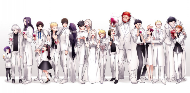 Обои картинки фото аниме, fate, zero, арт, персонажи, мужчины, девушки