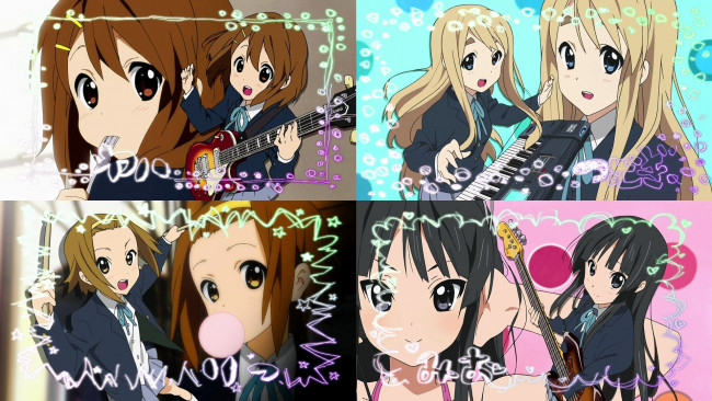 Обои картинки фото аниме, k-on, девушки, взгляд